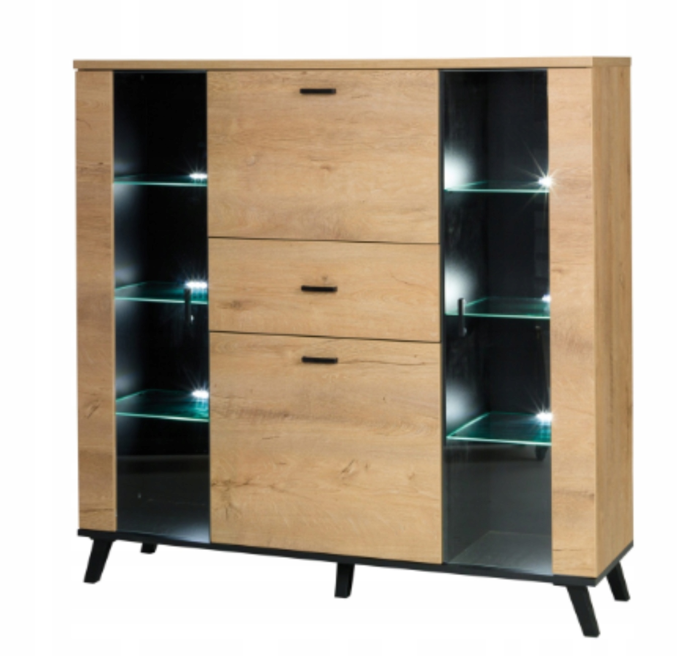 WITRYNA dąb lefaks/ czarny KOLEKCJA JOHN do salonu, jadalni