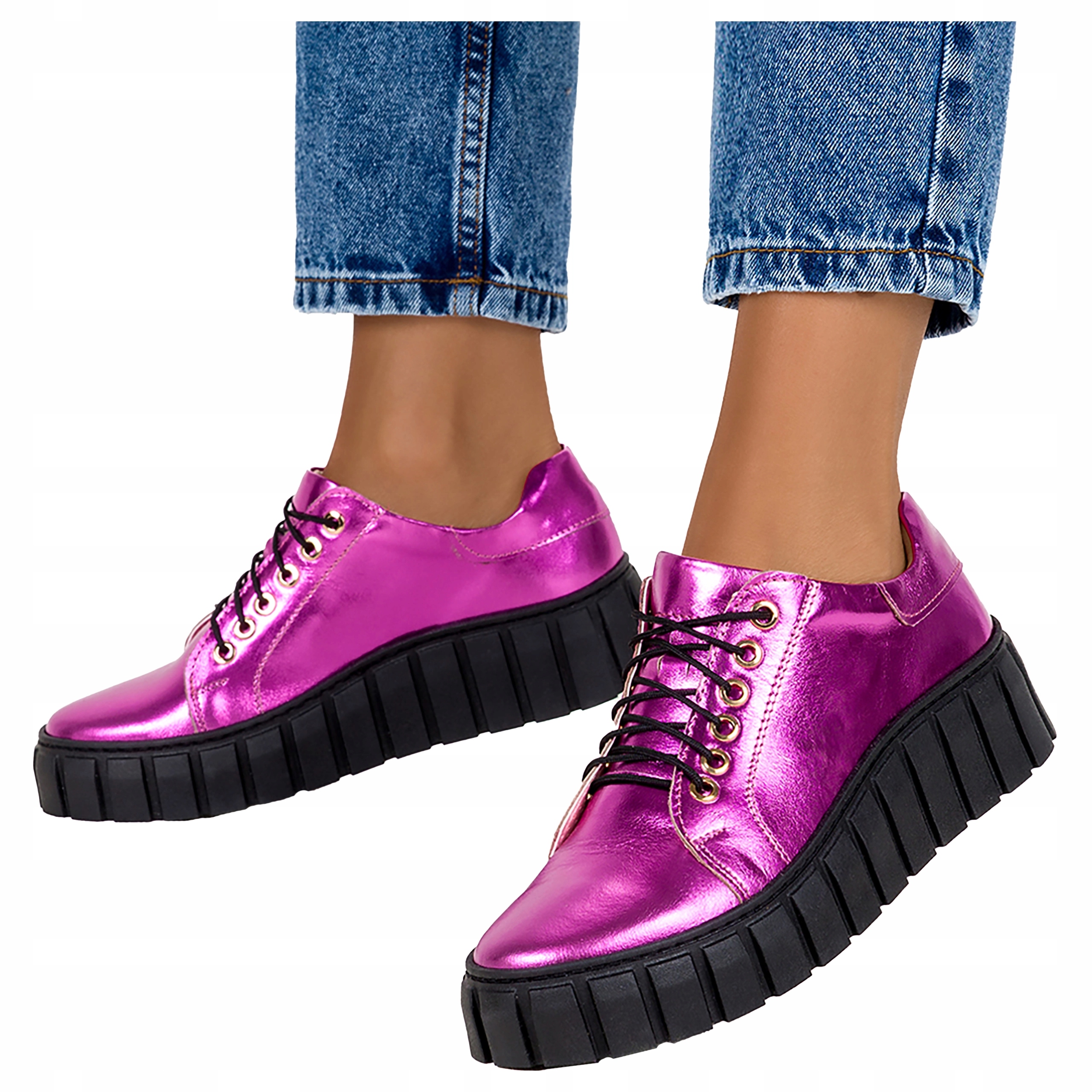 Dámské kožené tenisky Růžové Metalické tenisky Polský Výrobek vel. 38