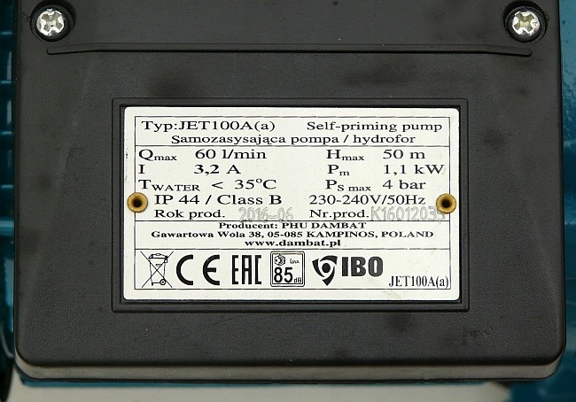 POMPA HYDROFOR hydroforowa JET100a 1,1kW +OSPRZĘT Moc silnika 1100 W