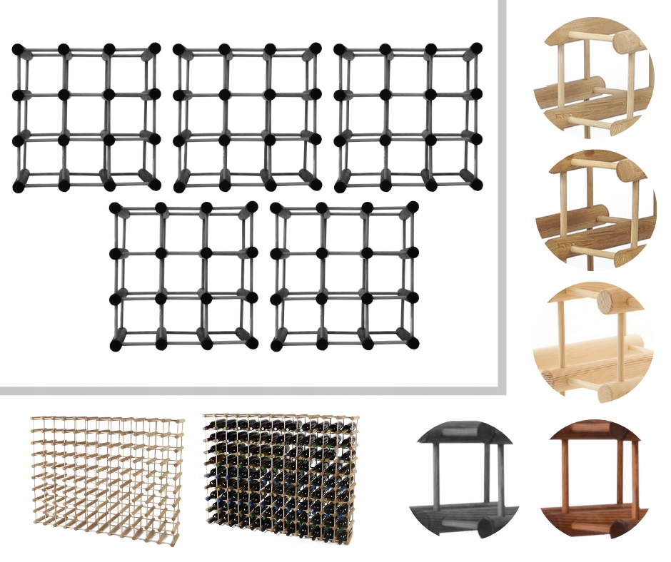 Regál na víno dřevěný stojan na víno Modulární regál na alkohol 45+12 bot