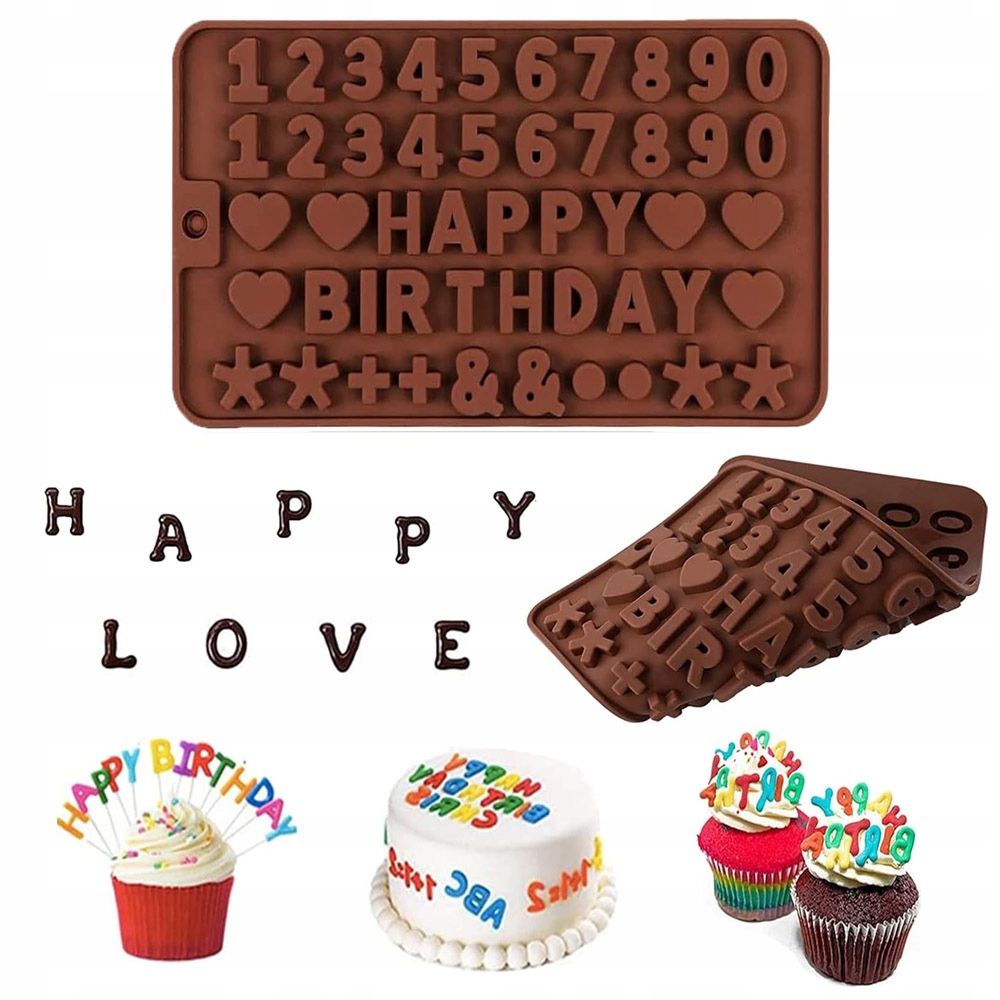FOREMKA SILIKONOWA cyferki DO CZEKOLADY HAPPY BIRTHDAY literki ŻELKÓW MASY Długość 21 cm