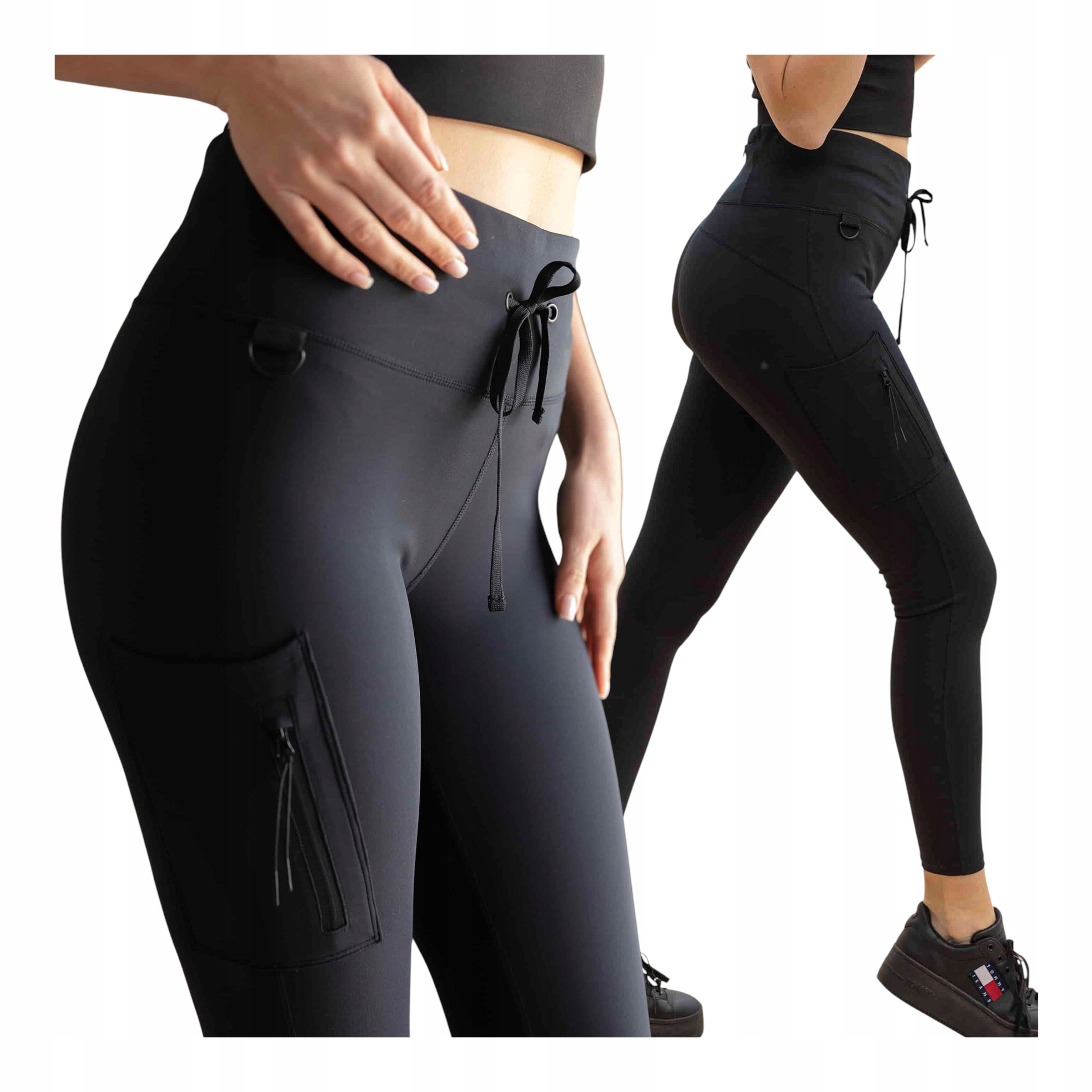 Voděodolné dámské sportovní legíny s kapsami, černé Legs, velikost XL