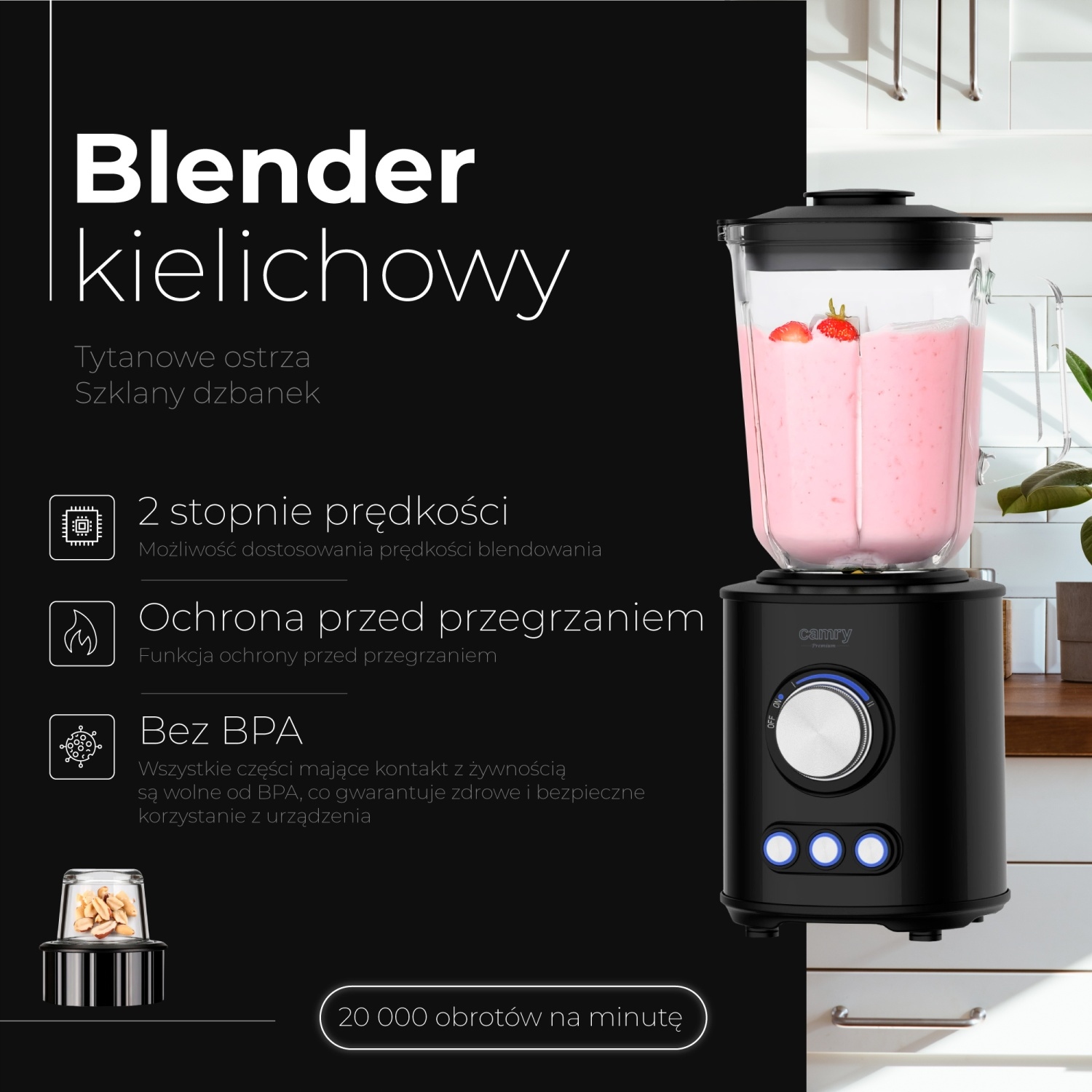Blender CR 4088 - Tytanowe Ostrza, Szklany Dzb. 1,5l, 1800W