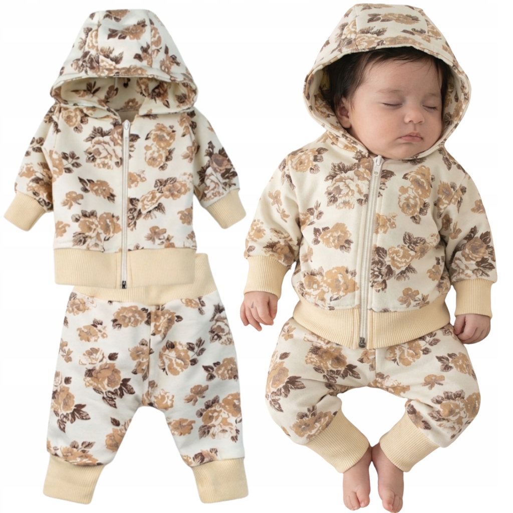 Komplet niemowlęcy dla dziewczynki Bawełniany w róże Bluza i Spodenki r. 92