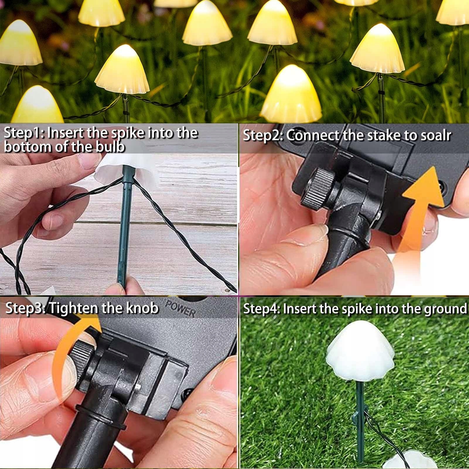 COZYMEOW Lampki Solarne 20 LED Grzybki Ozdoba Ogrodowa Wodoodporne — miniatura 6