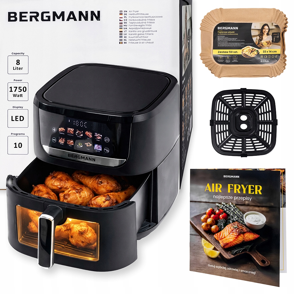 Frytkownica Beztłuszczowa 8L Air Fryer Bergmann 1750W 10 Programów