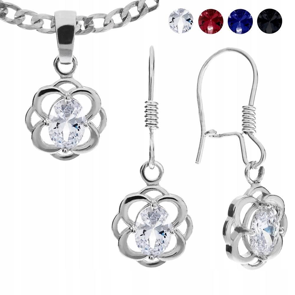 Stříbrný Komplet Ažurové Květiny 925 Různé Barvy