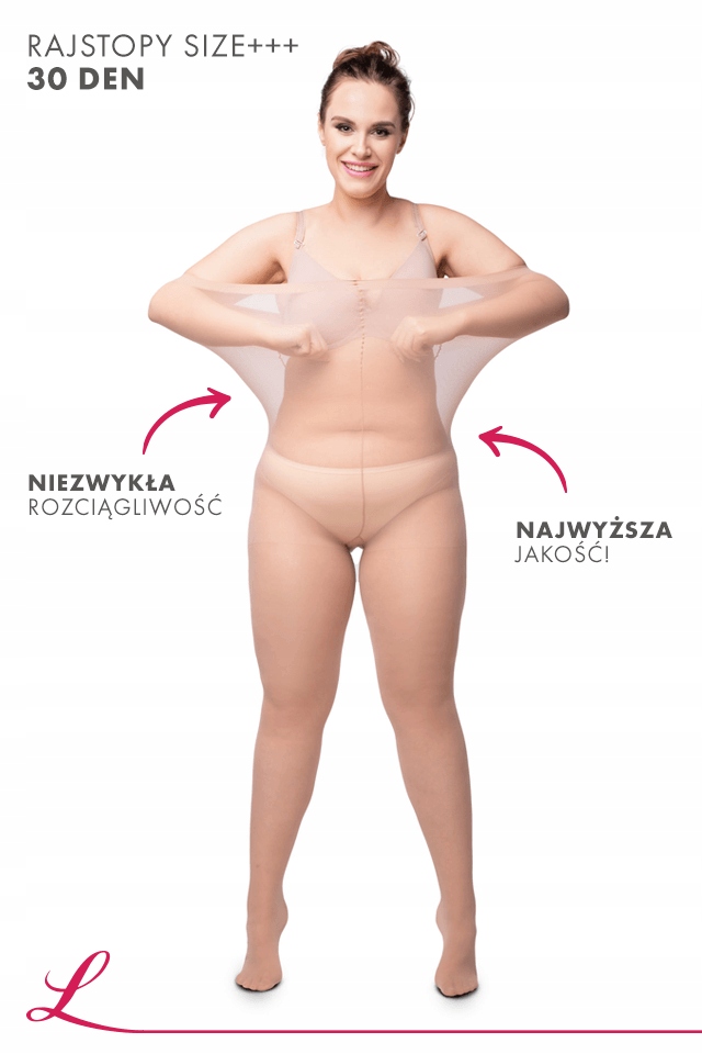 RAJSTOPY elastan , Lida Plus Size +++ 30den , biodra - 200cm Rozmiar XXXL