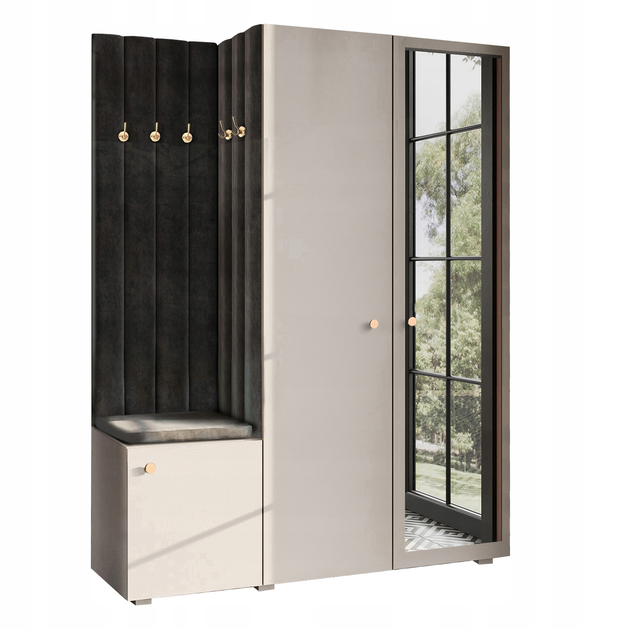 Šatník Do Předsíně Se Sedákem Se Zrcadlem Kašmír Knoflík Zlatý 31