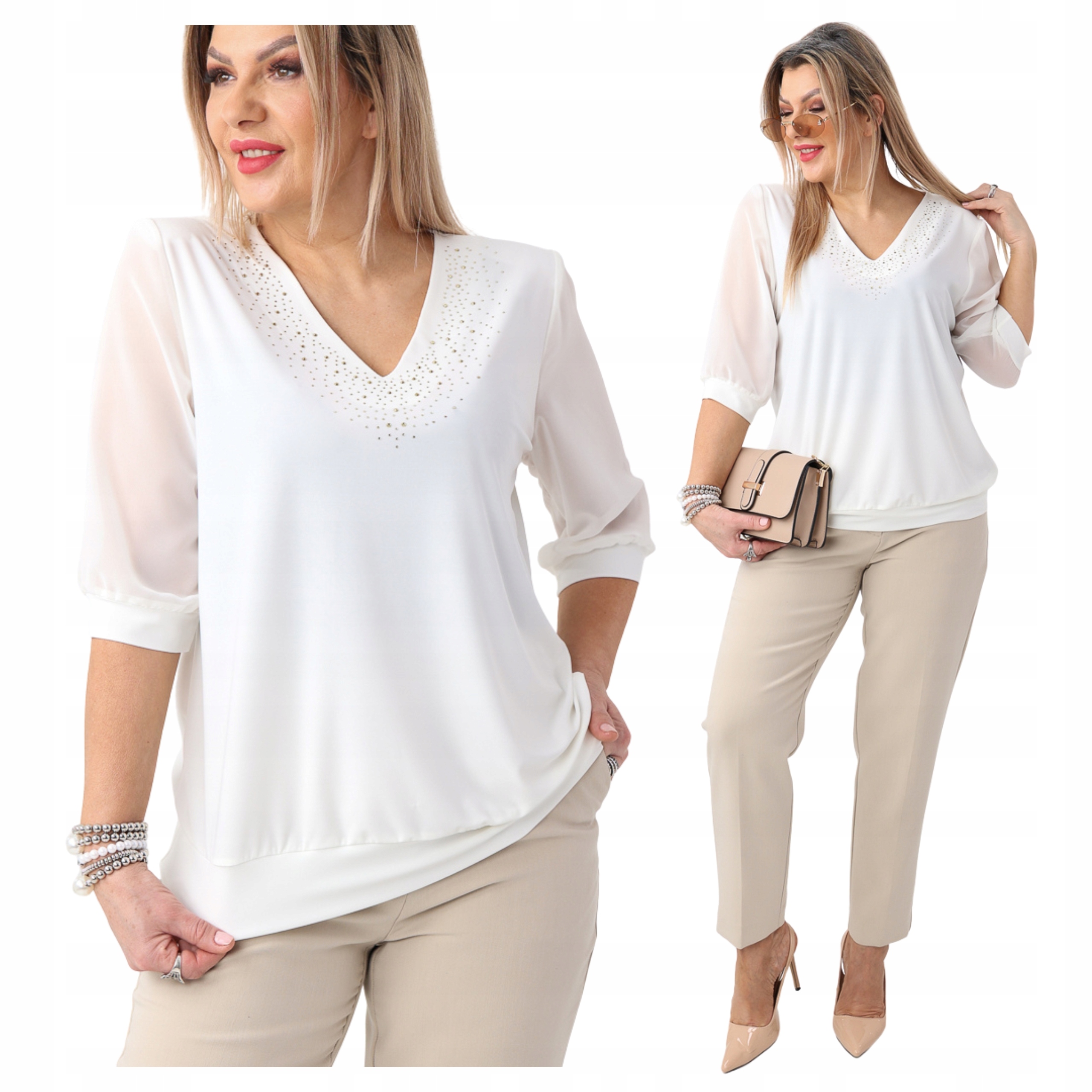 Bluzka z cyrkoniami luźna wizytowa Polski Producent duże rozmiary