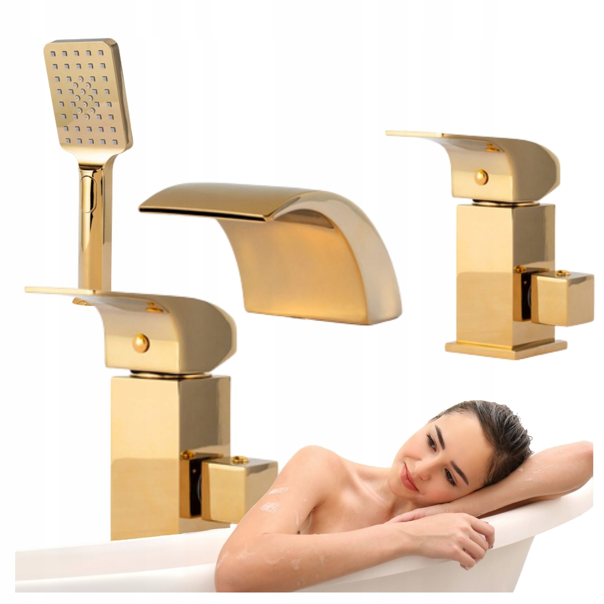 3-OTVOROVÁ Vaňová Batéria Cascade So Sprchovacím Setom, Stojaca Vaňová Batéria, Zlatá