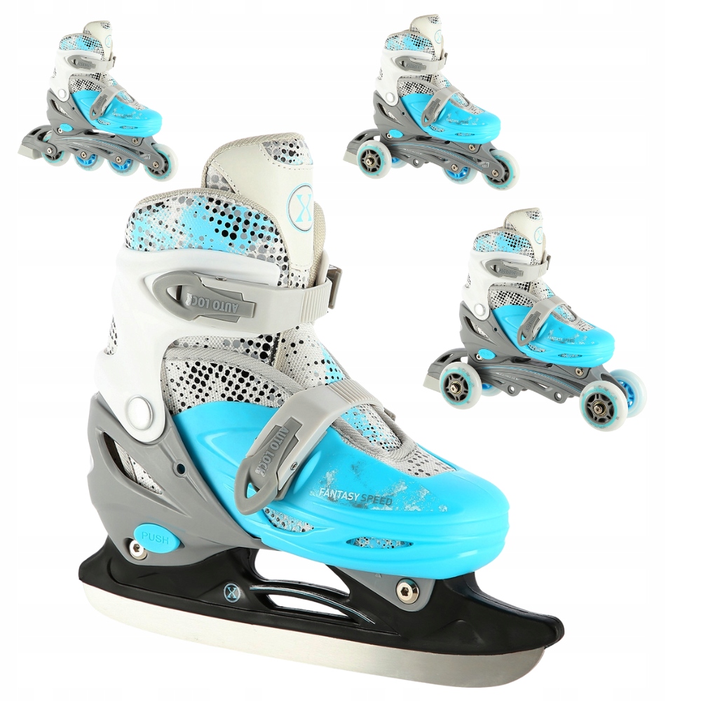 4w1 Łyżworolki Rolki Łyżwy Hokejowe Regulowane Dla Dziecka Niebieskie 35-38