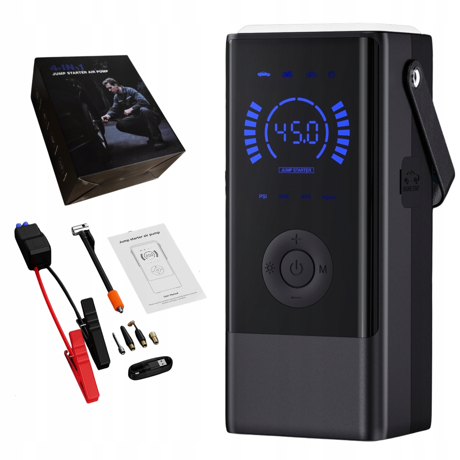 Jump Starter 4v1 Štartovacie Zariadenie Kompresor Powerbank Baterka 8000 mAh