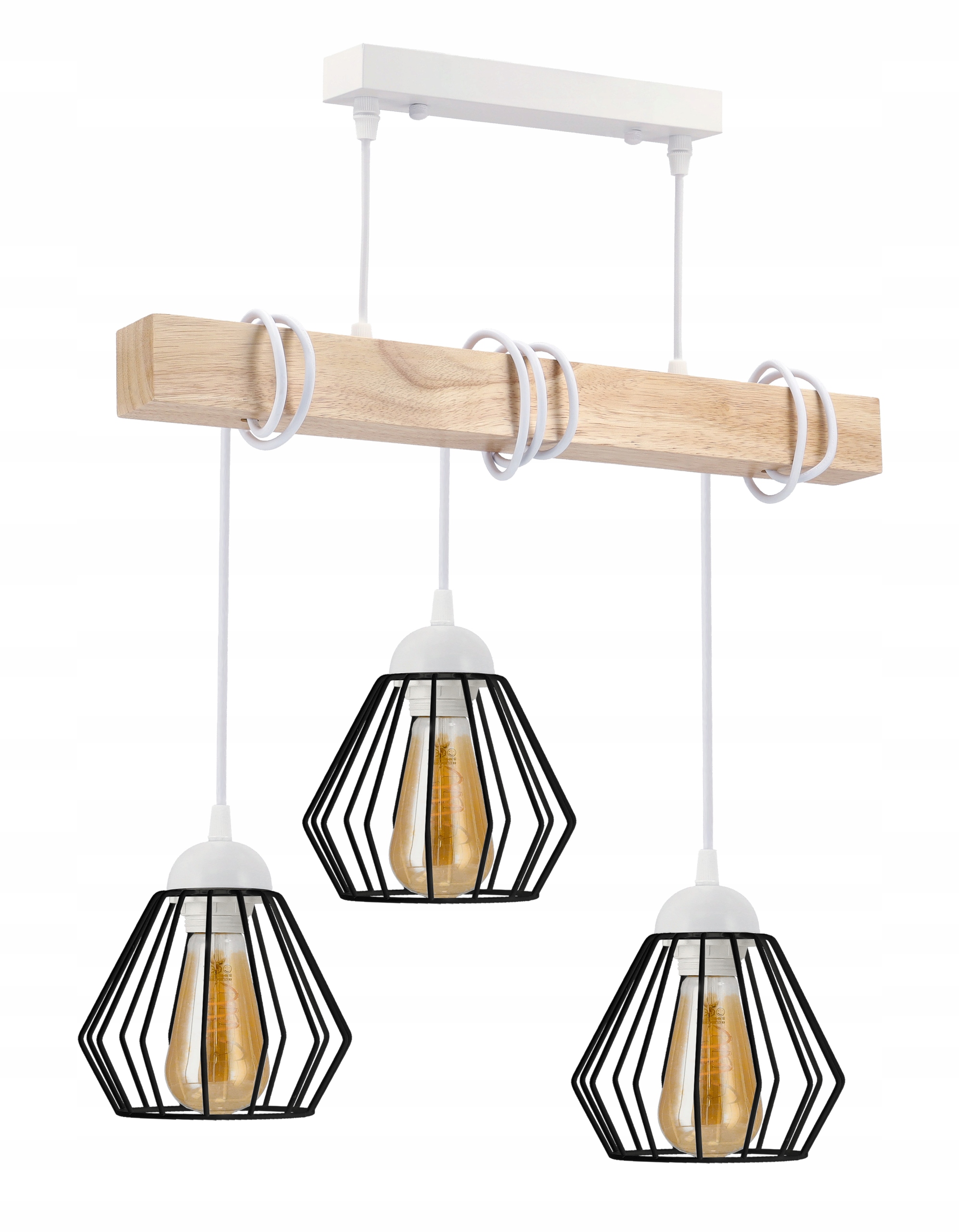 Závěsné Stropní Svítidlo Led dřevěná bílá 3x E27 Lustr Loft Brilant