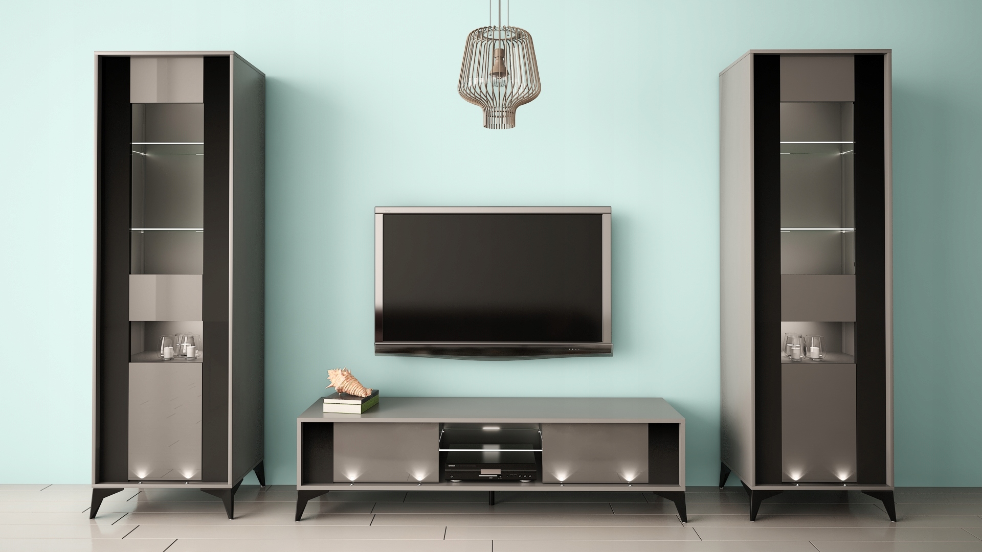 SZAFKA RTV 160 EVEL02 SZARY MAT SZARY POLYSK+LED Szerokość mebla 160 cm