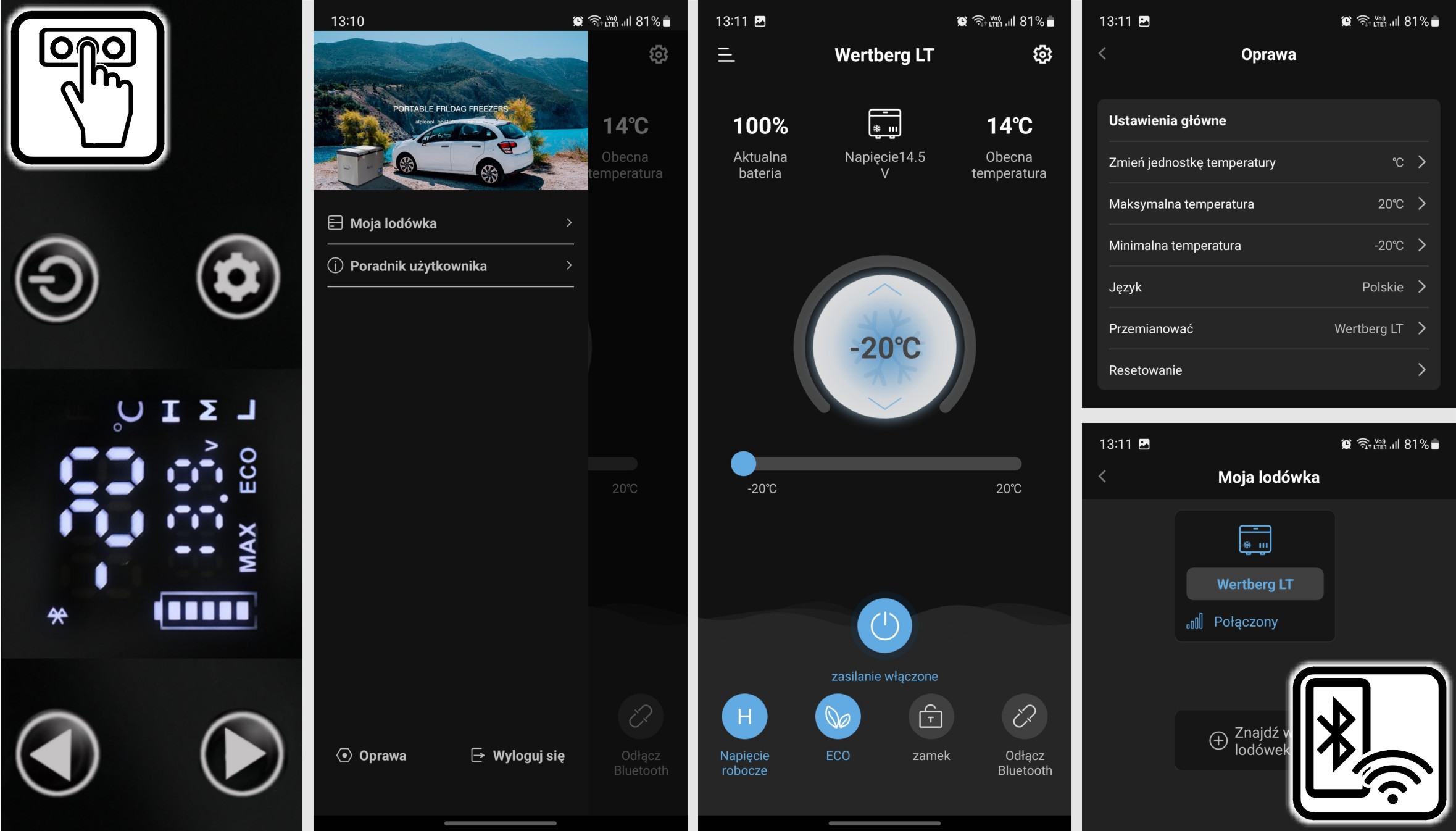 Lodówka zamrażarka 42 L dwukomorowa -20°C 12/24|230V bluetooth + kółka Rodzaj elektryczne
