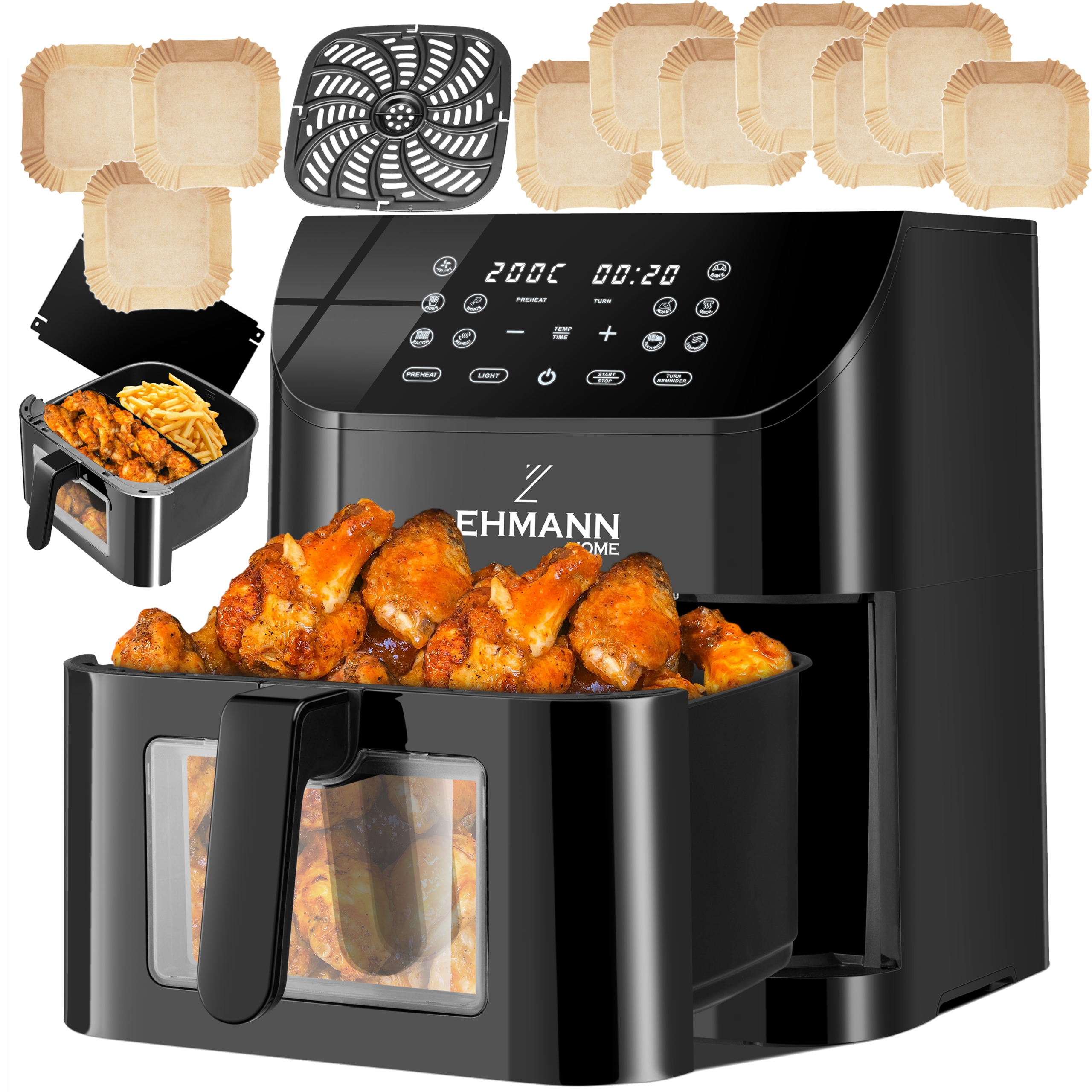 Fritéza Horkovzdušná Fritéza 8L Trouba Airfryer Dvoukomorová Led