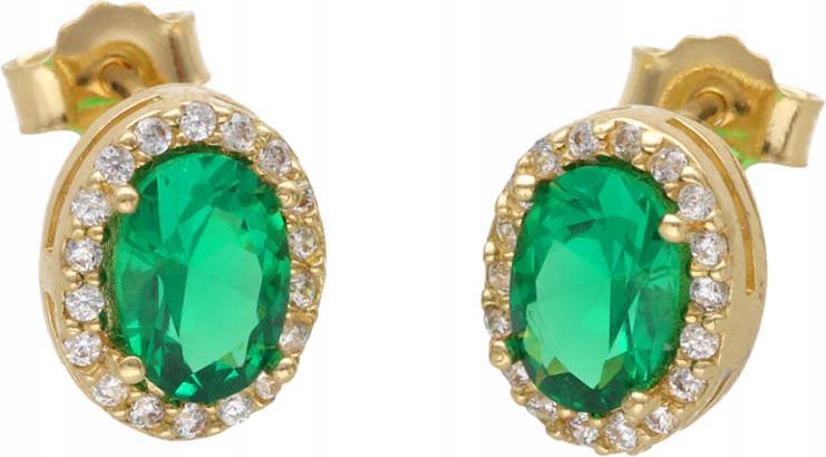 Zlaté náušnice 585 oválné smaragdové 2,24 g, elegantní vzor pro ni 14kt