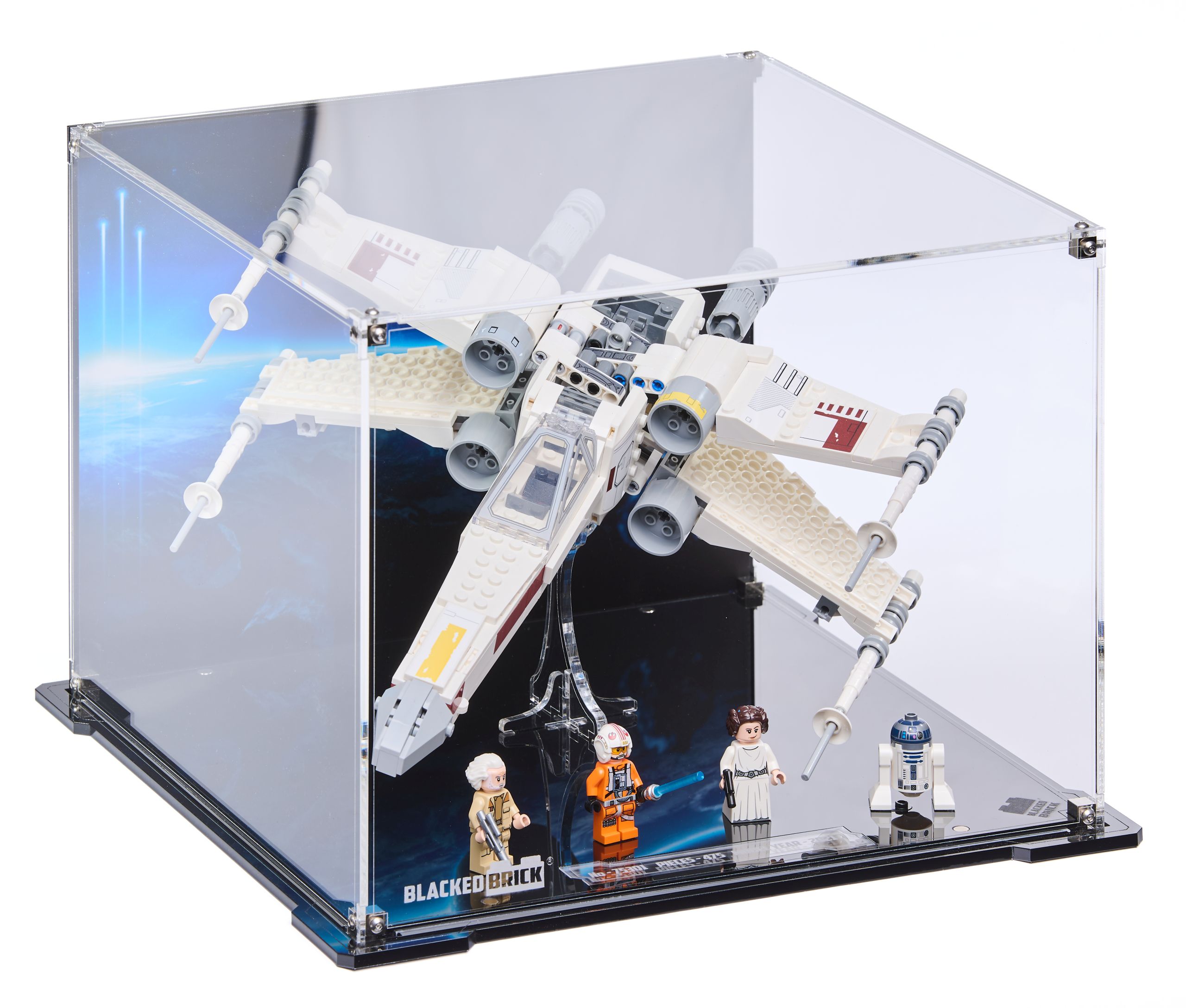 Vitrína s pozadím Blacked Brick pre Lego Star Wars 75301 Stíhačka X-Wing Lukea