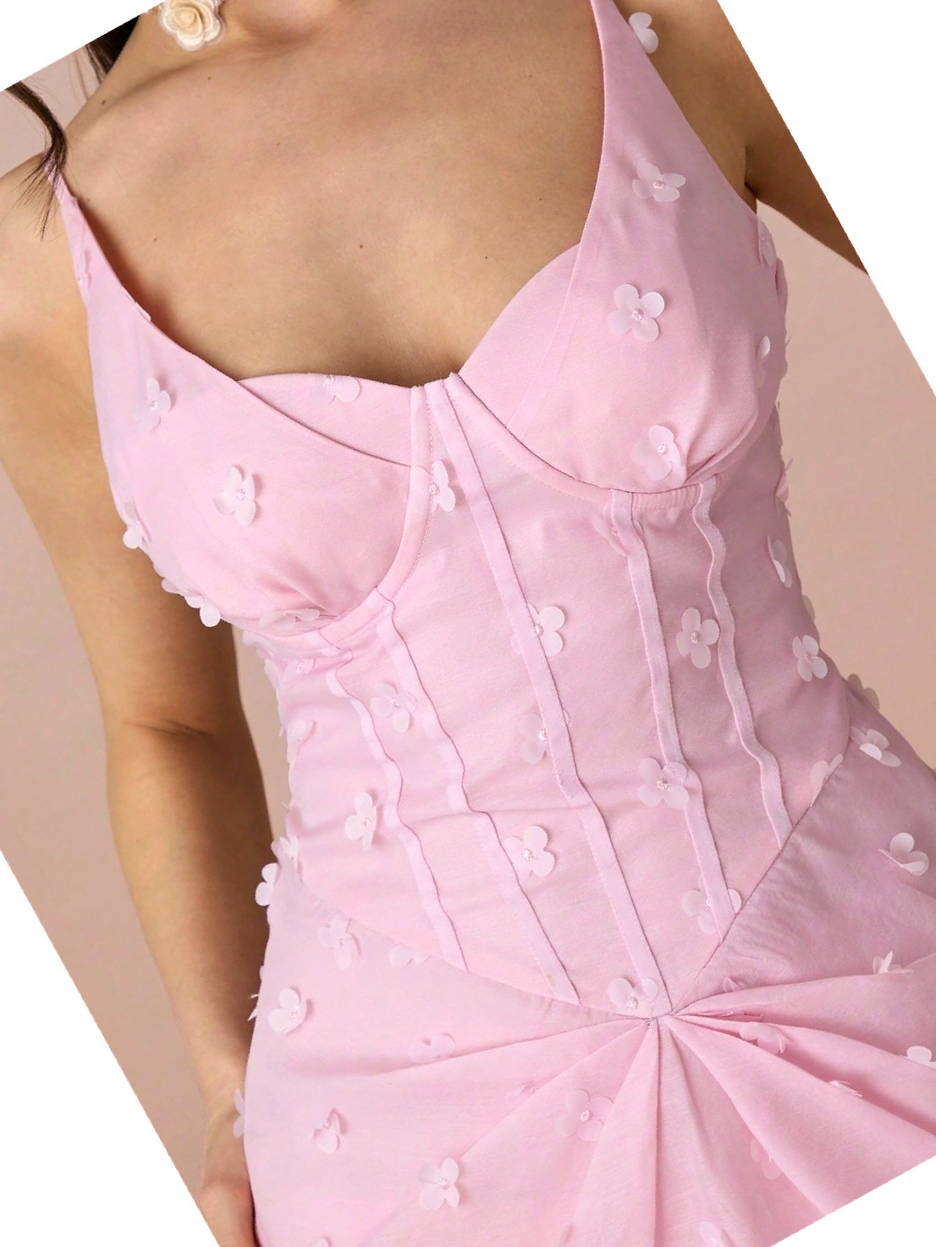 Šaty s květinami 3D z lyocellu růžová Glamour Mini Balová S 36