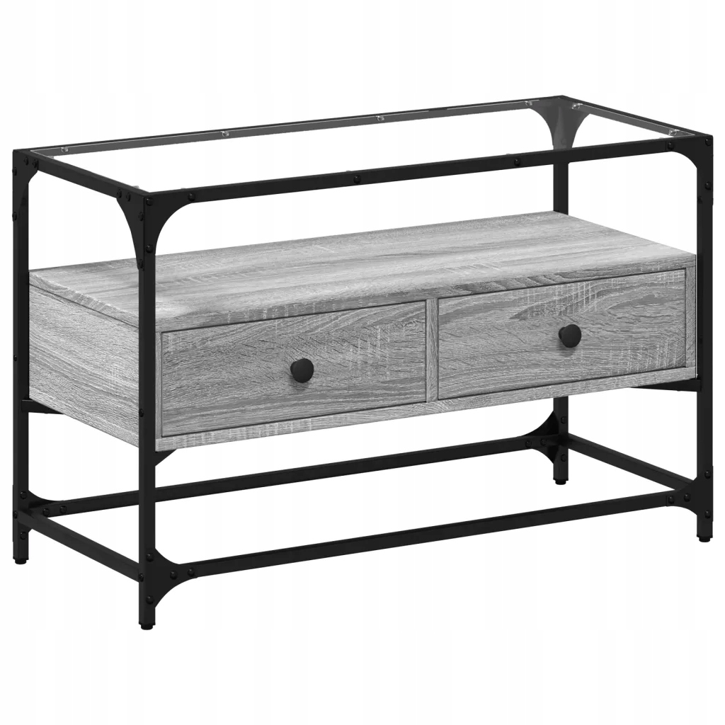 Szafka pod Tv ze szklanym blatem, szary dąb sonoma, 80x35x51 cm