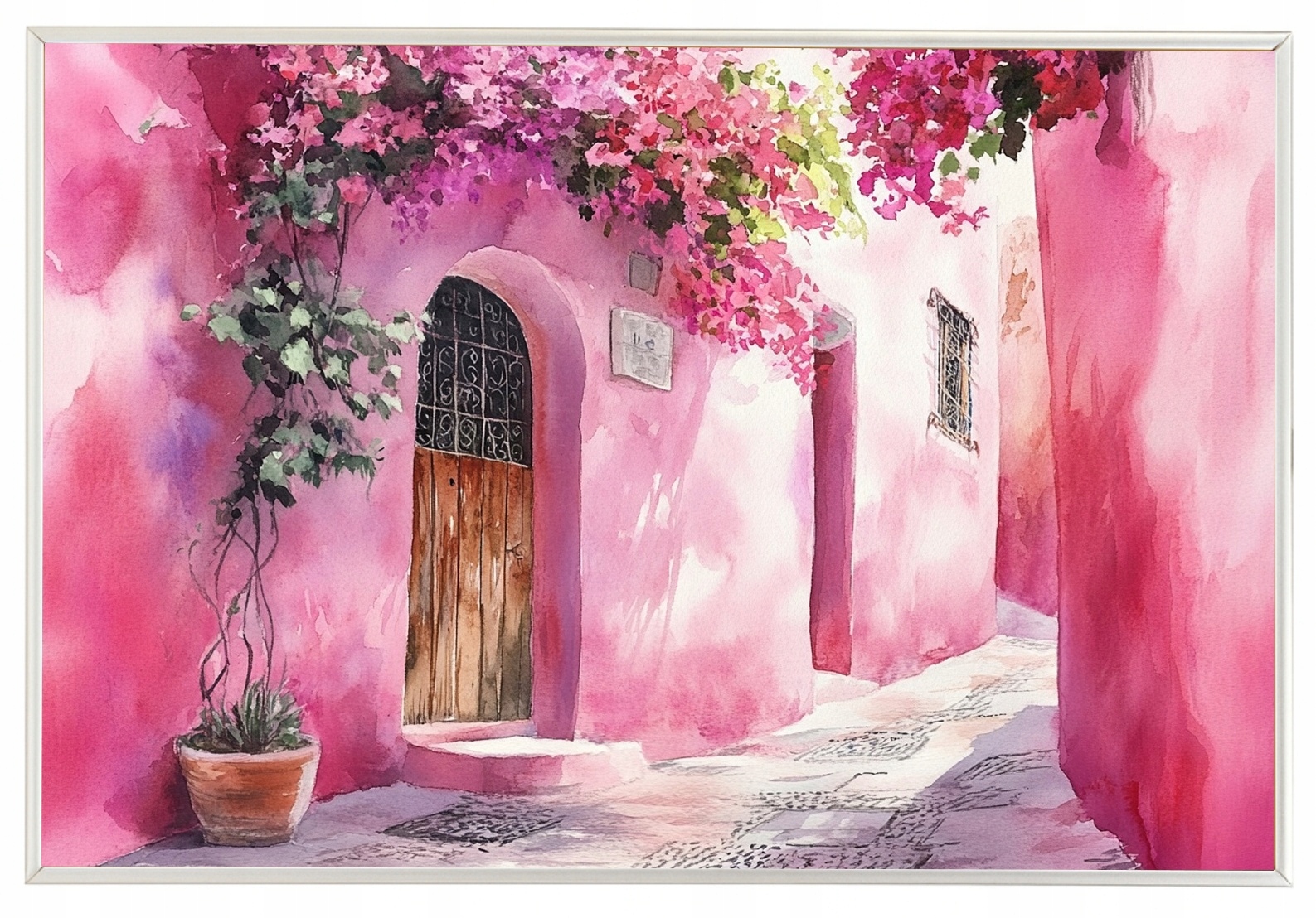 Plakát Rámeček Rámem Městská Ulice Alejka Dveře Květiny Maroko 60x40