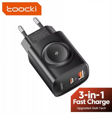 Ładowarka Sieciowa Toocki 20W 3w1 GaN Bezprzewodowe ładowanie Apple Watch