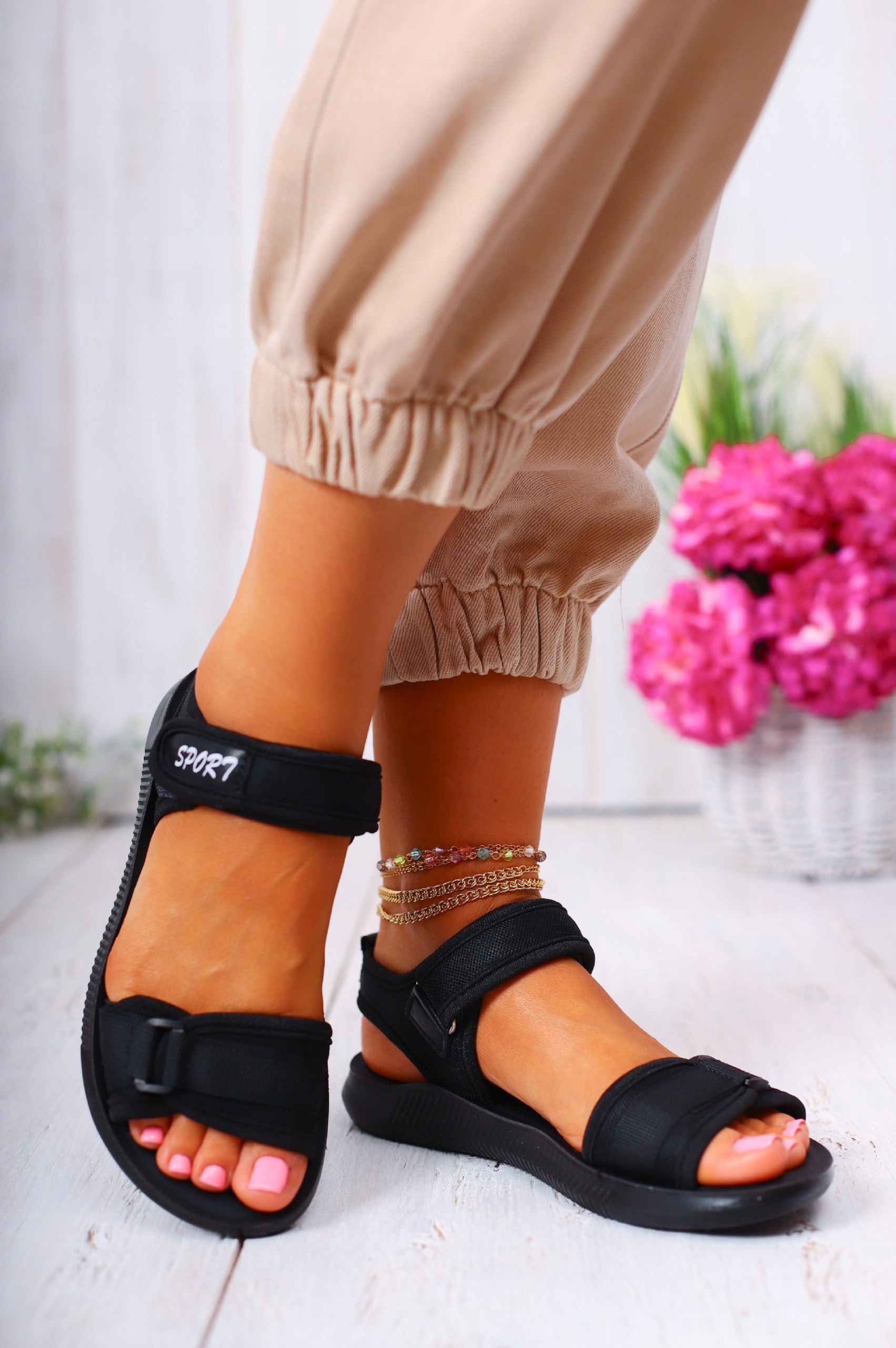 DAMSKIE SANDAŁY CZARNE LEKKIE SPOROTWE LETNIE NA RZEP Marka inna