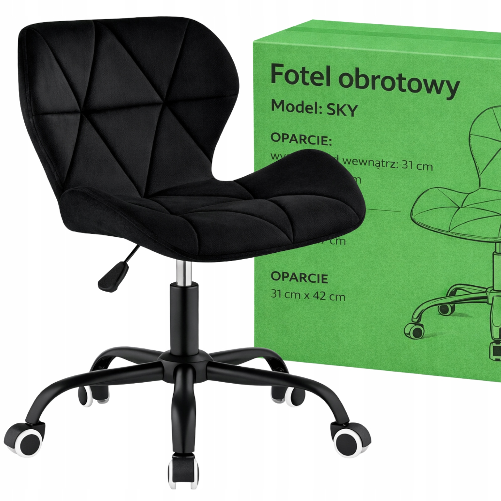 Fotel Biurowy Obrotowy Welur Czarny Krzesło do Biurka Gabinetu Toaletki