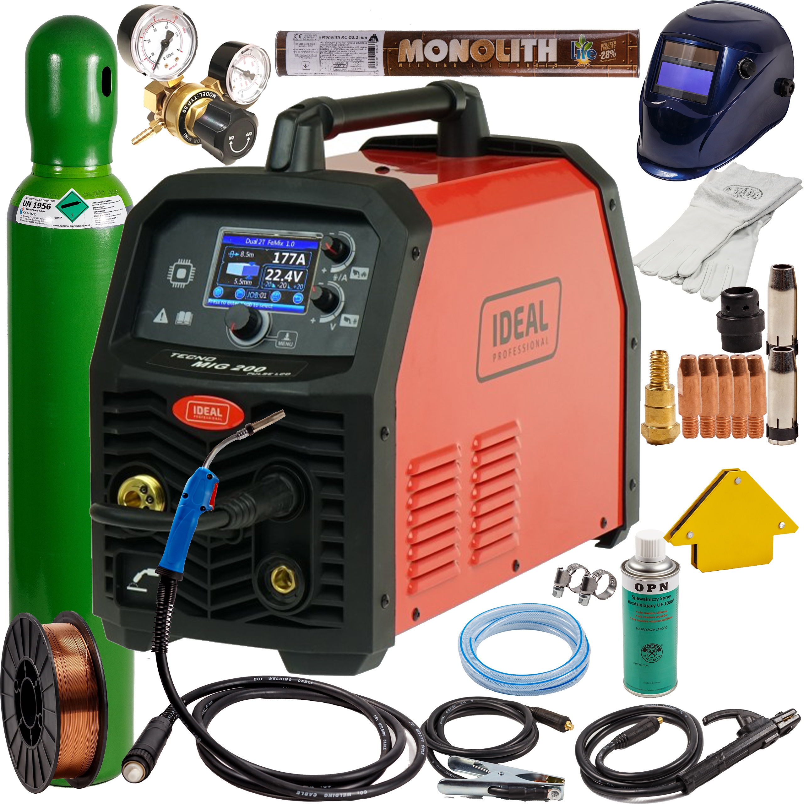 Svařovač Migomat Ideal 200 LCD Dual Puls poloautomatický svařovací set 1 ks