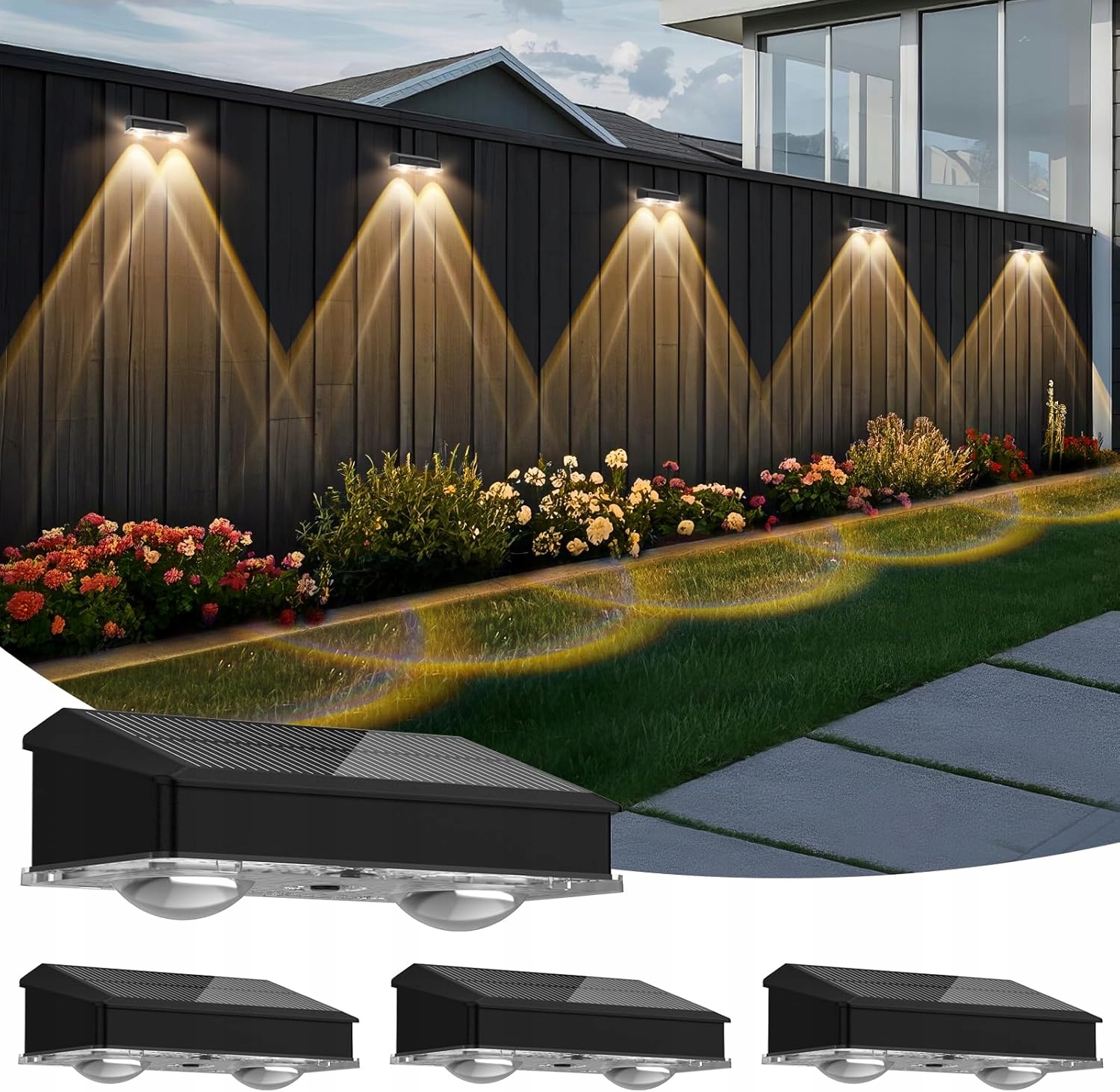 Solarne Lampy Ogrodowe Do Ogrodu 4SZT Kinkiety Na Zewnątrz IP67 3 Tryby