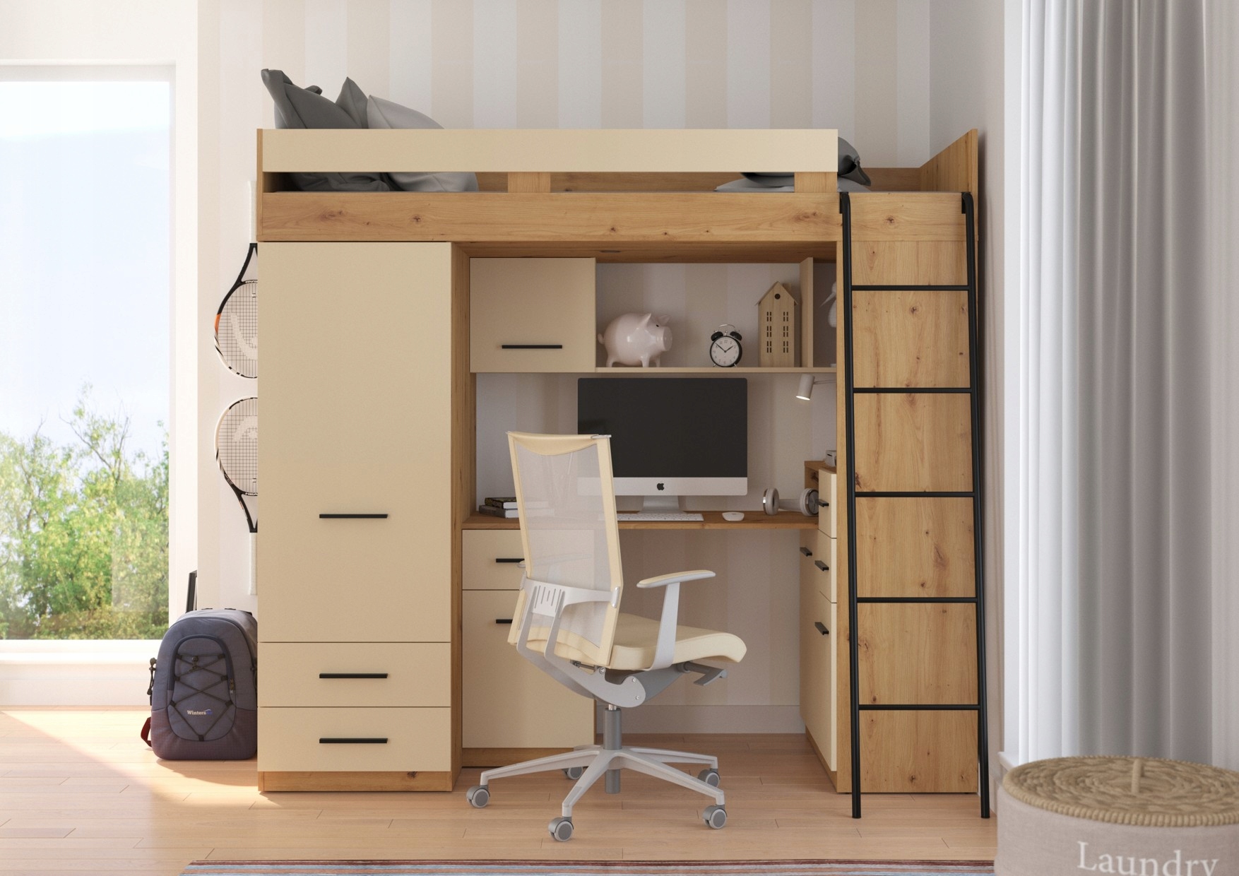 MYKS P antresola bez mat. dąb artisan / krem Kolekcja MYKS