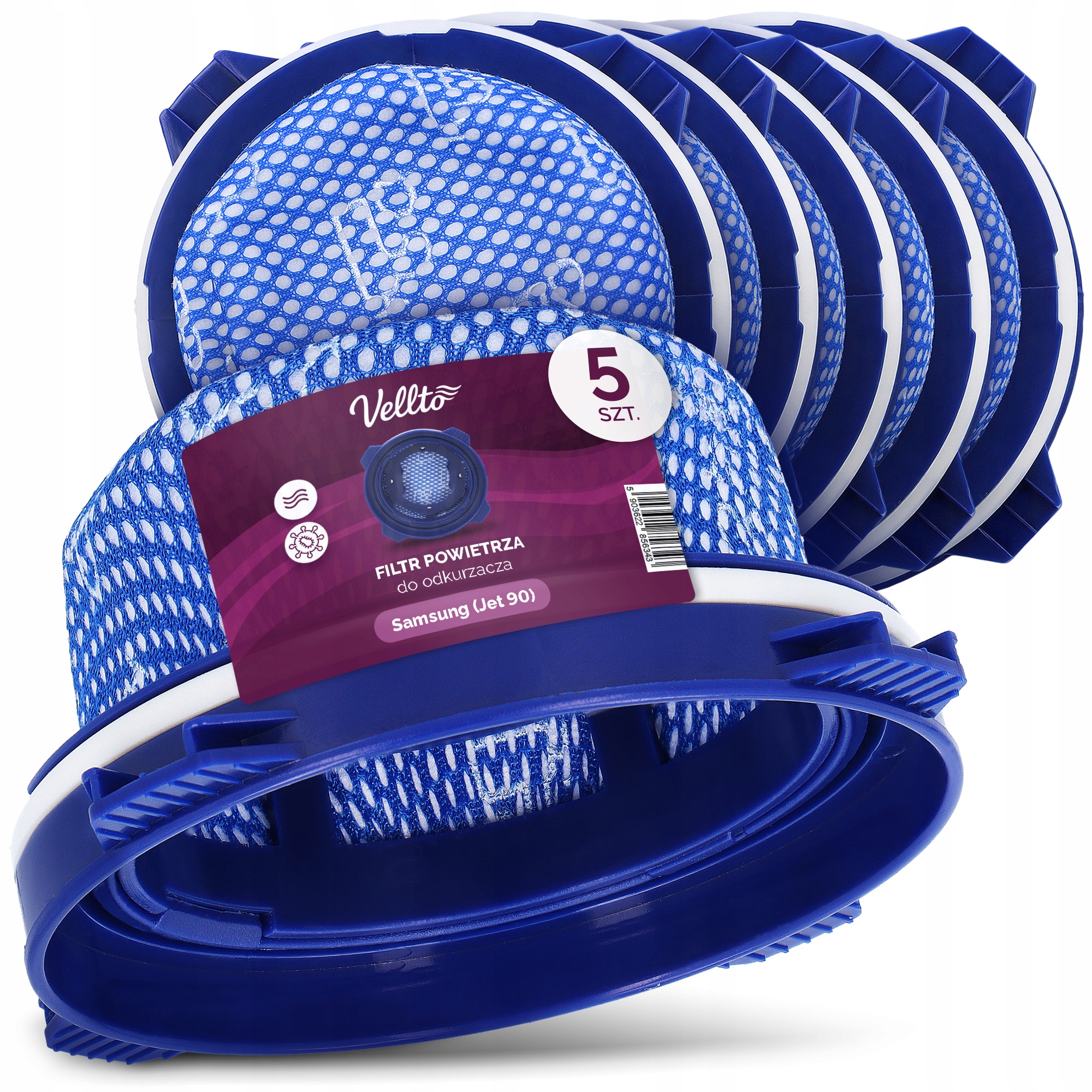 5x Filtr Powietrza do Odkurzacza Samsung Jet 90 70 90E Pet Turbo Easy Em-v
