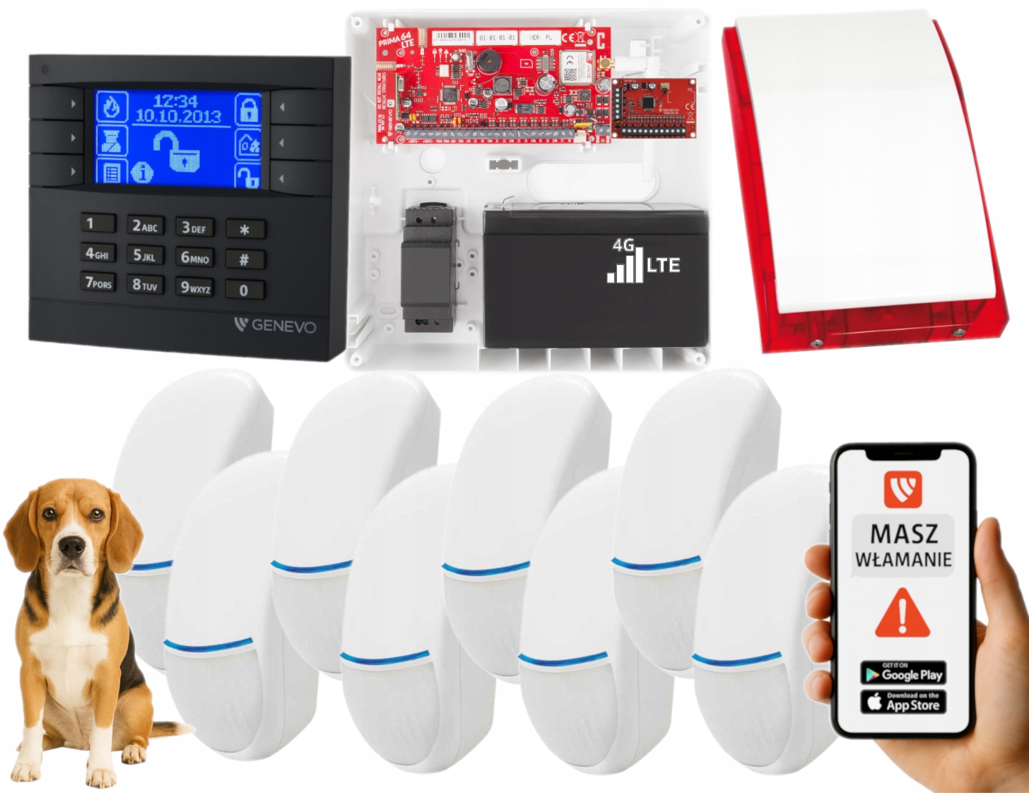 System Alarmowy Genevo PRiMA64LTE Wl Gsm 8 Czujek Bingo 15kg Panel LCD App