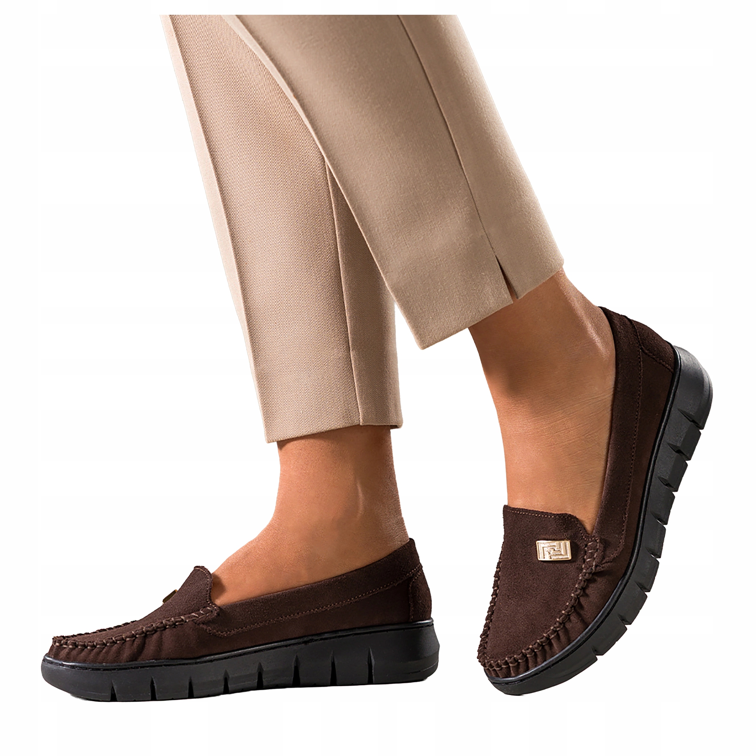 Čokoládové Mokasíny Dámské Semišové Elastická kožená platforma vel 37