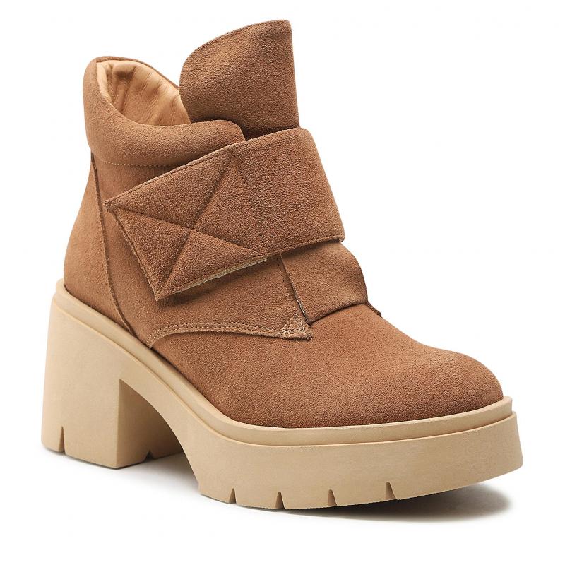 Hnědé kotníkové boty na suchý zip dámské kotníkové boty na platformě zateplení Karino 37