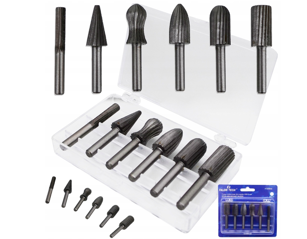 DUŻY ZESTAW FREZY NA WIERTARKĘ TRZPIENIOWE DO METALU WALCOWE STOŻKOWE 6el