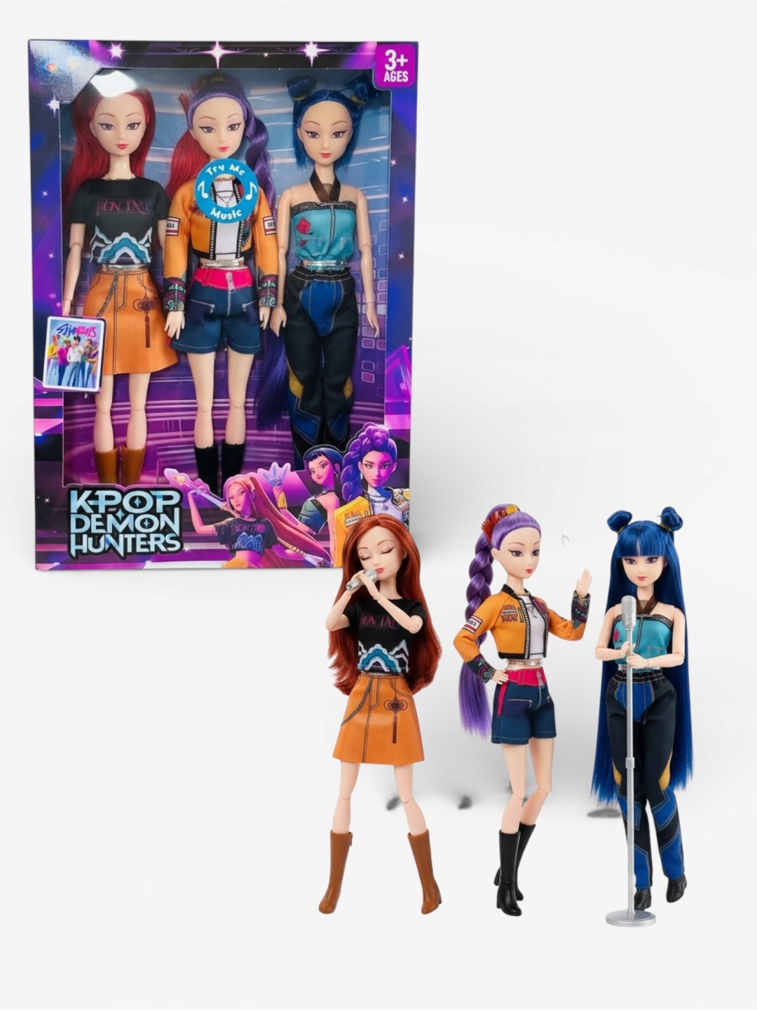 LALKA KPOP DEMON HUNTERS HUNTRIX RUMI MIRA ZOEY 3-SZT Z MUZYKĄ PREZENT
