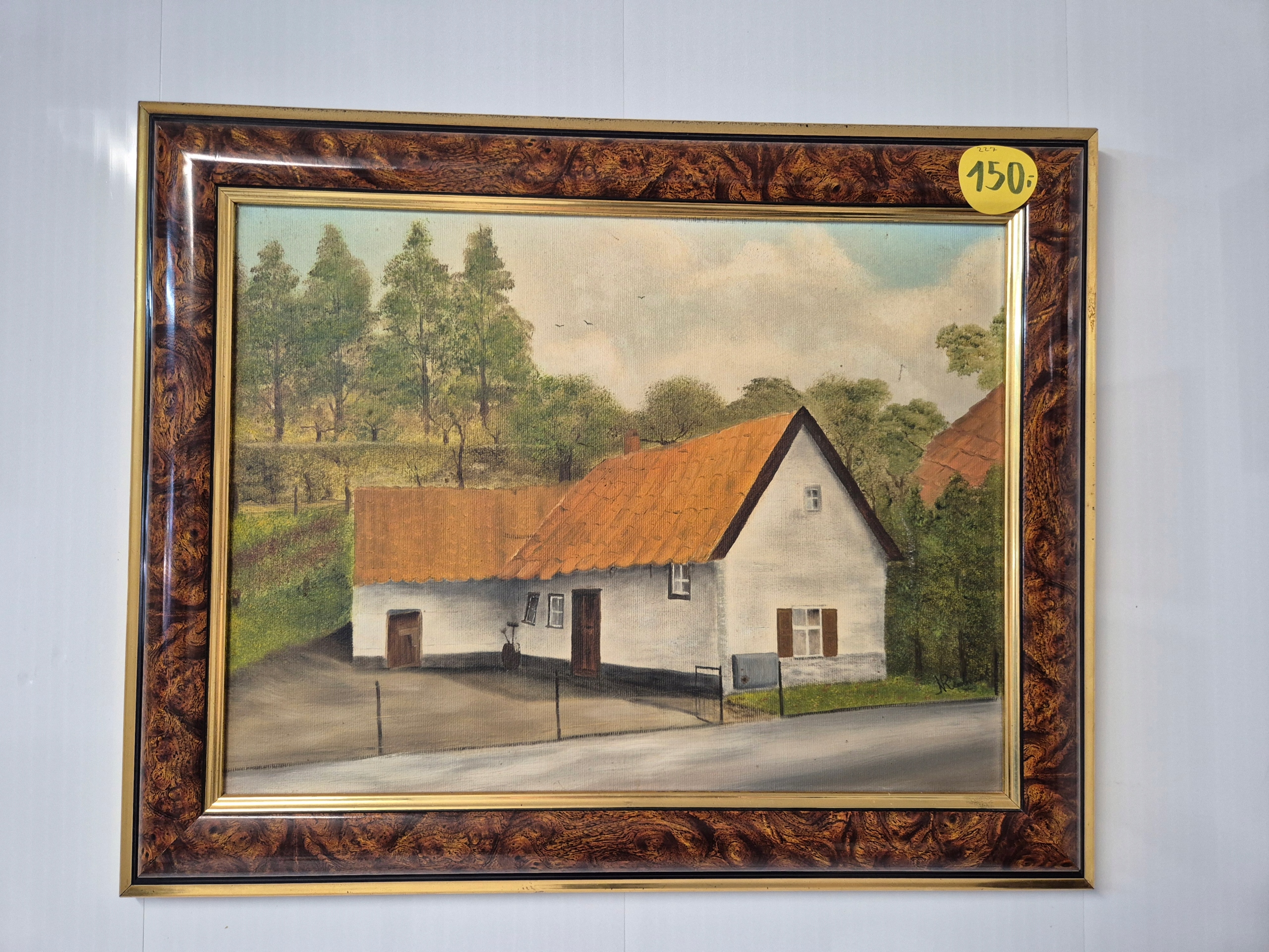 Obraz olejny wiejski dom w ramie