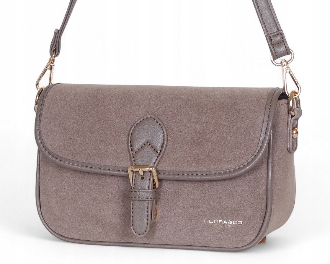 Flora&Co Paris Zamszowa torebka listonoszka z klapą Taupe Zamsz Dwa paski