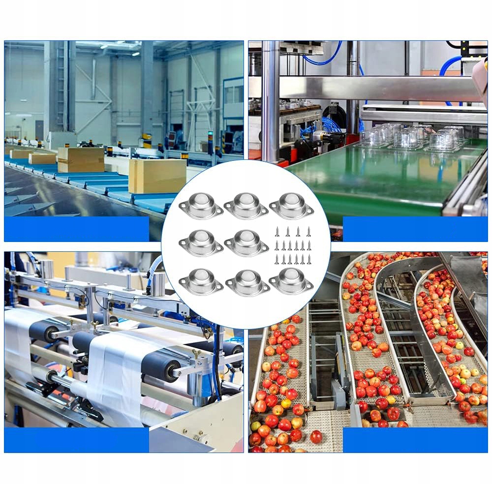 8 SZT. ROLEK KULKOWYCH Z ŁOŻYSKIEM KULKOWYM, NOŚNOŚĆ 20KG, DO MEBLI, BAGAŻU Kolor dominujący srebrny