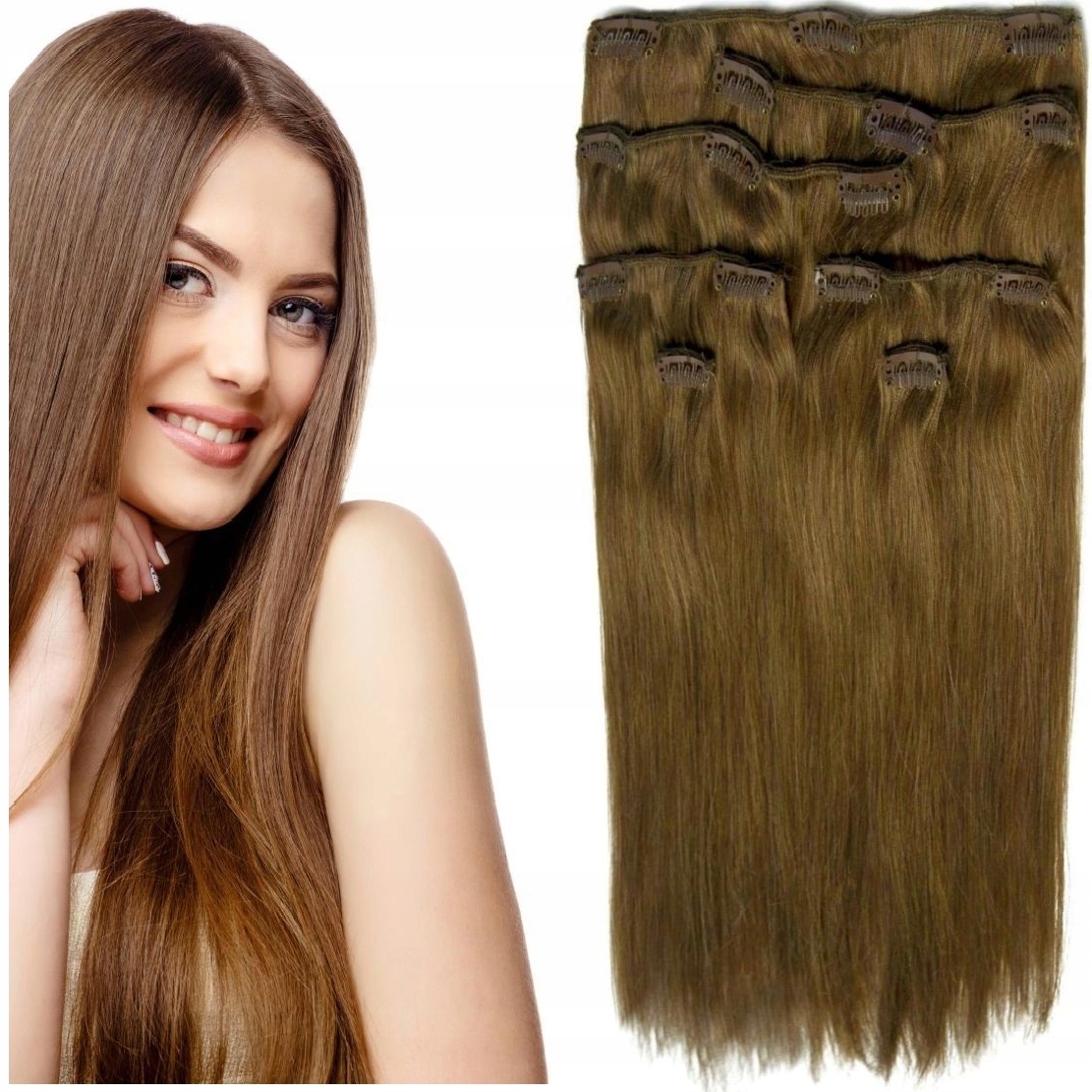 Příčesek Do Vlasů Přírodní Clip-in Sada 7 Pásků tmavě blond 8