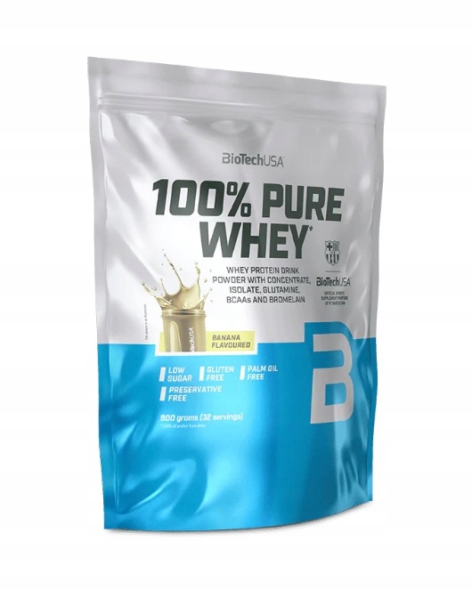 BioTech Usa 100% Pure Whey 900 g Banán Syrovátkový Koncentrát Doplněk Stravy Hmotnost