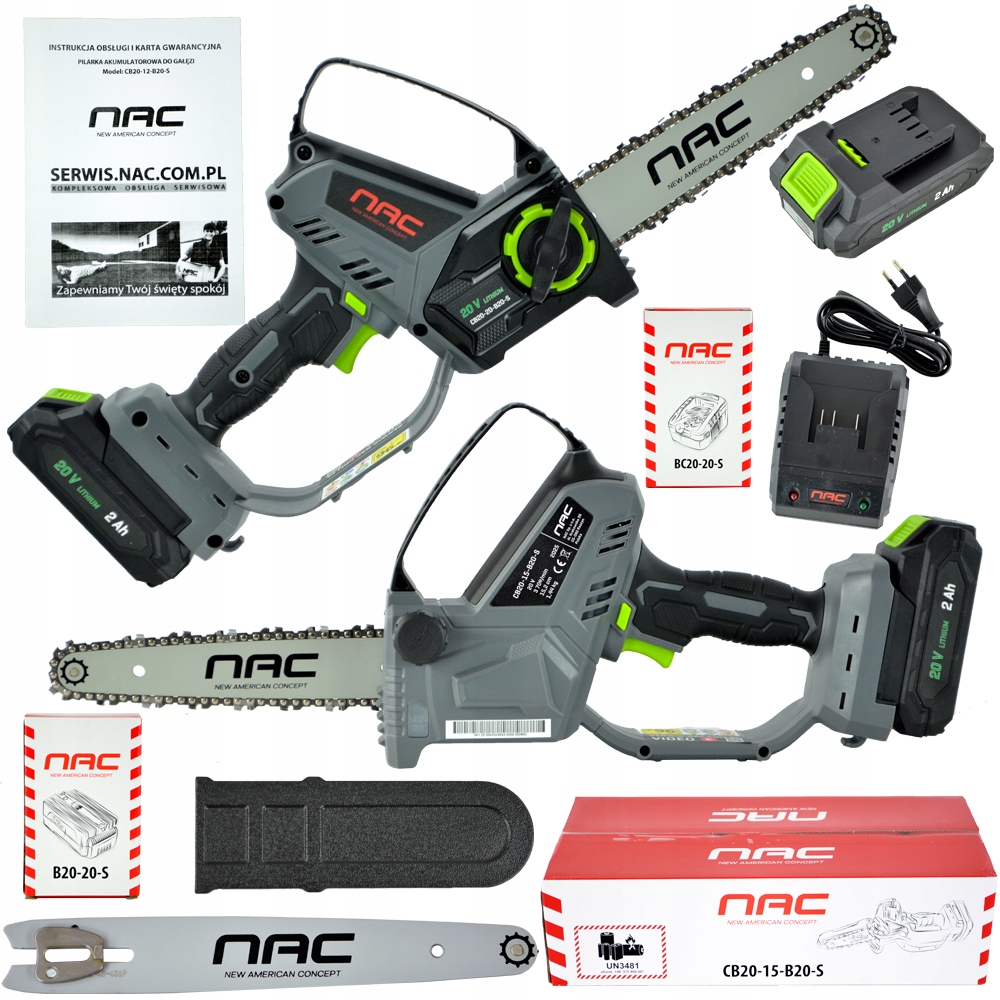 Pilarka Piła Akumulatorowa Do Gałęzi Nac 20 V 2 Ah Pompa Smarująca 15,2 CM