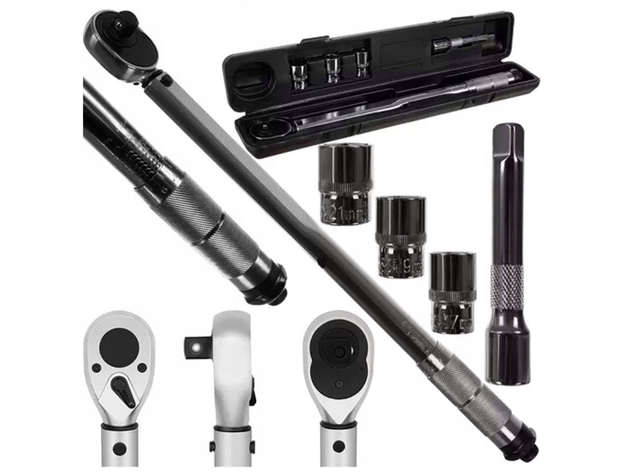 Momentový klíč 1/2 28–210 nm s aretací pro kola 3 nástavce 17/19/21