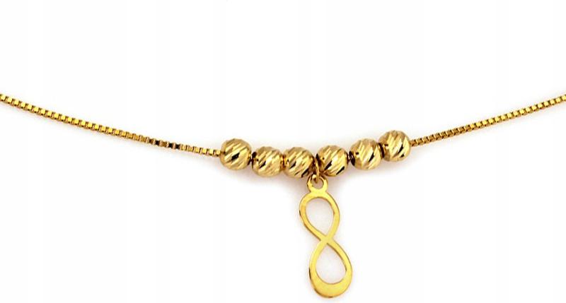 Zlatý náhrdelník 585 s diamantovými kuličkami a infnity s nekonečnem