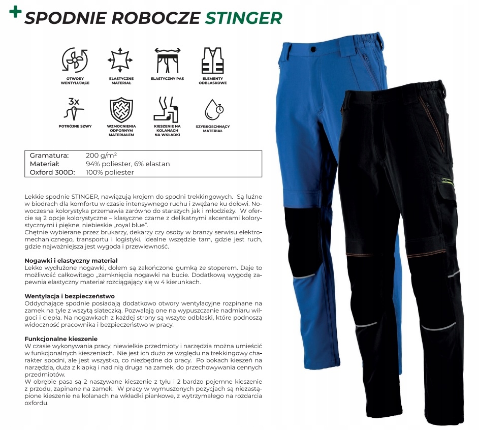 STALCO SPODNIE ROBOCZE STINGER CZARNE XXXXL (62) Kod producenta S-44712