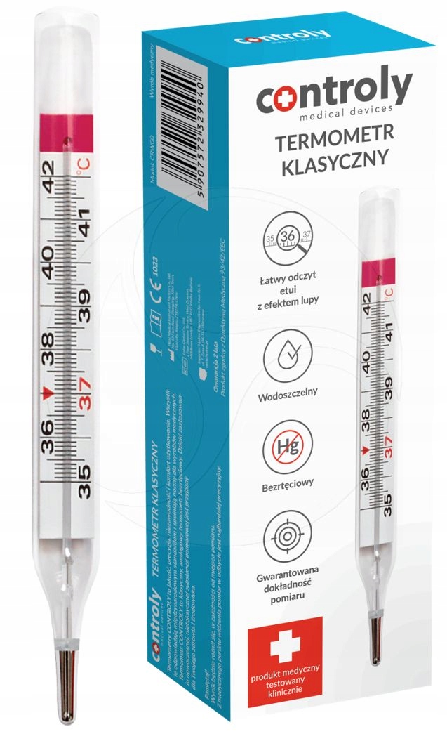 

Medyczny Termometr Szklany Bez Rtęciowy+etui Lupa