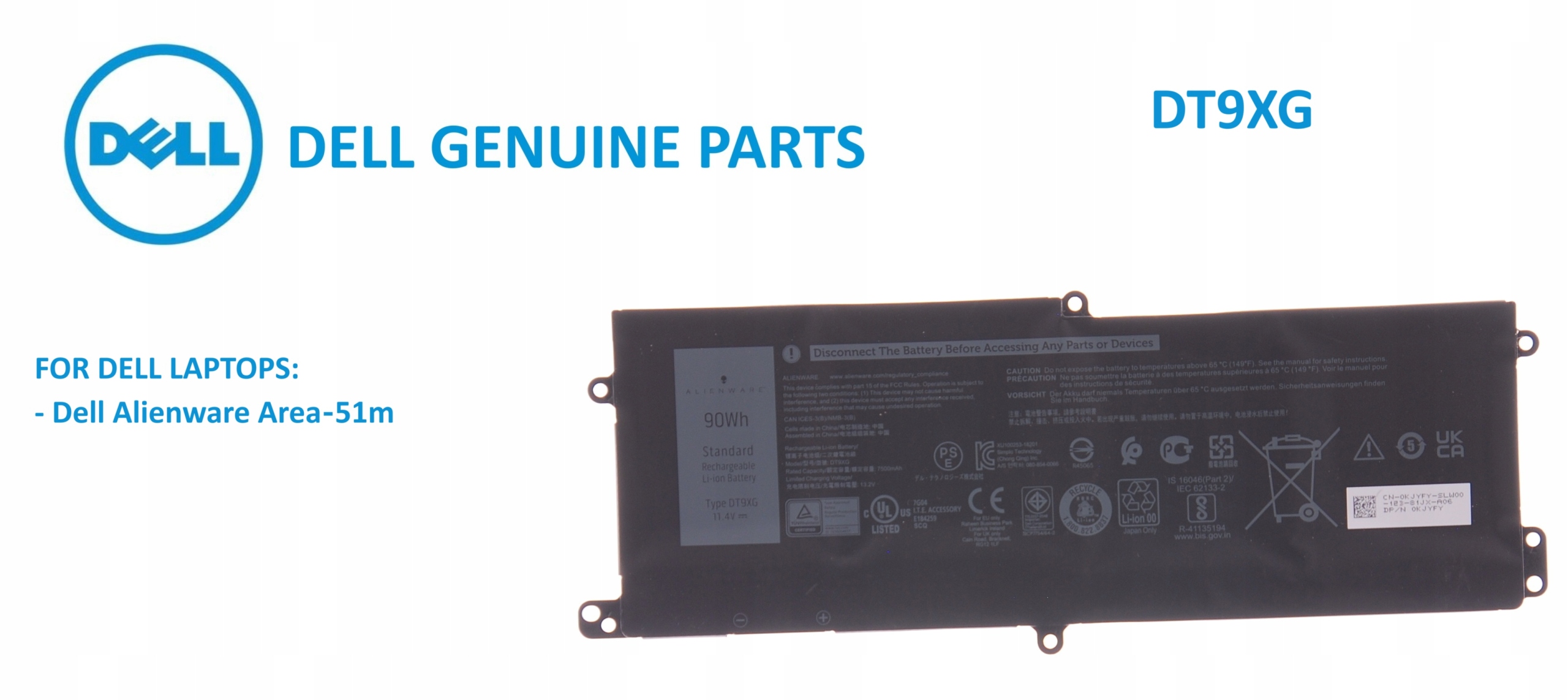 Batéria Dell DT9XG pre Alienware Area51m DT9XG, 07PWKV Kjyfy
