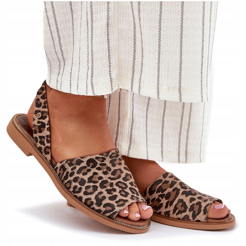 Kožené Nazouvací Sandály Ploché Zazoo 40327 Panterka 36